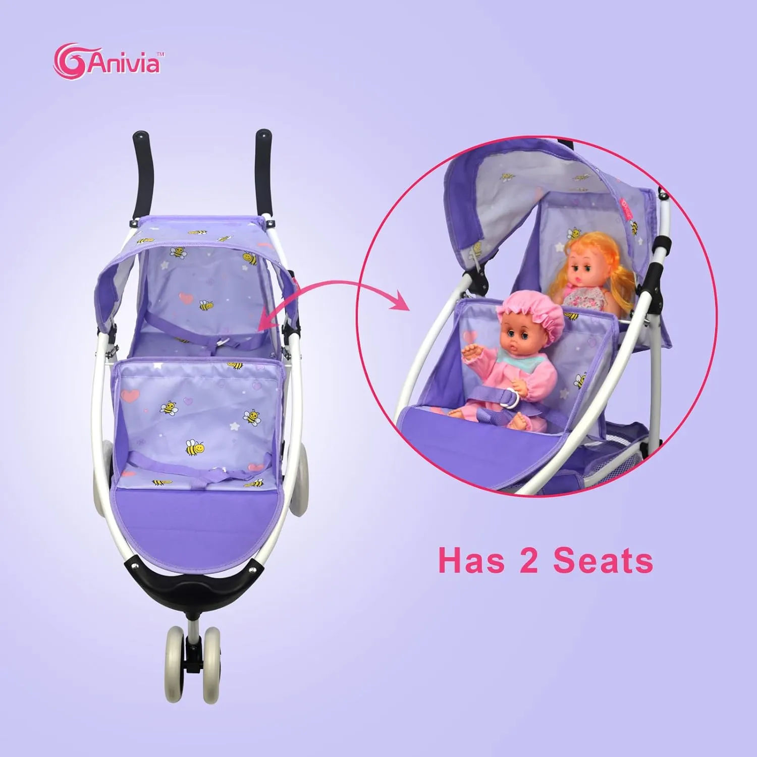 Doll Stroller Toy Anivia Realistic Doll Stroller Heart Design Gifts for Toddlers and Girls Foldable Baby Doll Stroller Toy (DA310pur)