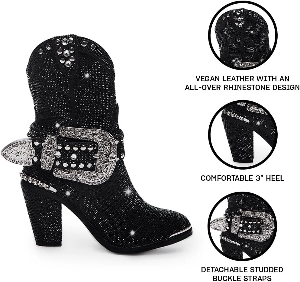 Dolls Kill Sheriff Shine Cowboy Boots by Club Exx - Rhinestone Encrusted Boots Made From Vegan Leather