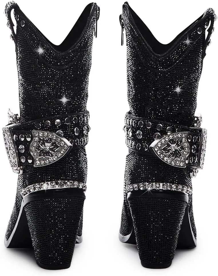 Dolls Kill Sheriff Shine Cowboy Boots by Club Exx - Rhinestone Encrusted Boots Made From Vegan Leather