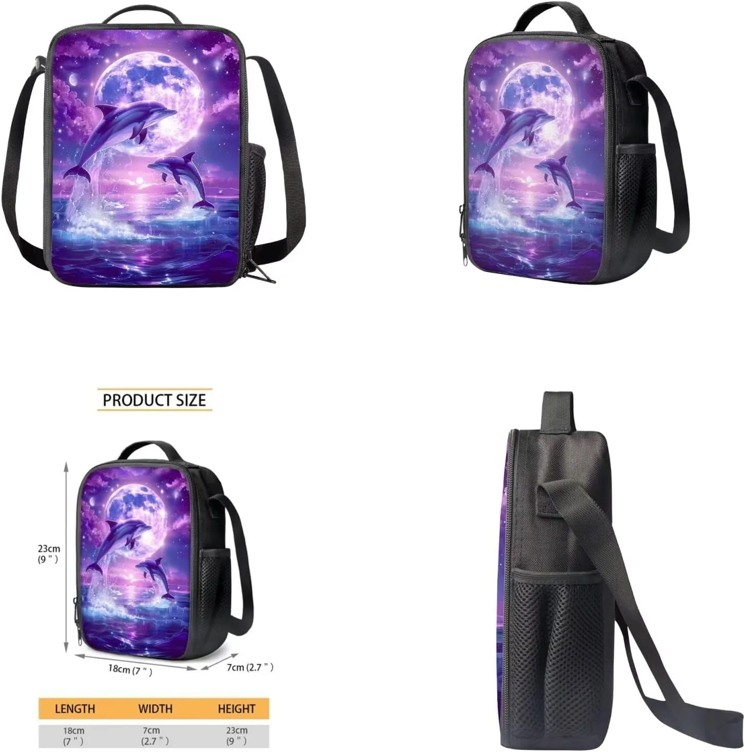 Dolphin Backpack for Girls Kids Backpack with Lunch Box Water Bottle Pouch and Aesthetic Pencil Case 4PCS Set Bookbag with Front Pocket for School Teens 17 inch Large Elementary School Bag