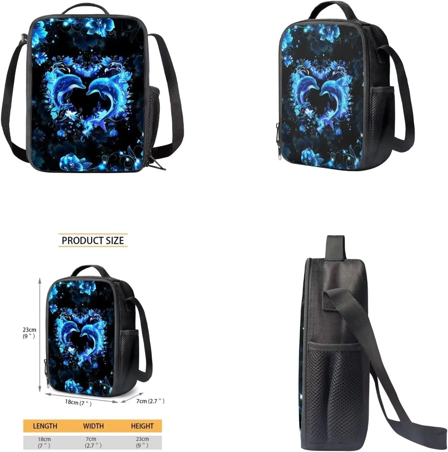 Dolphin Backpack for Girls Kids Backpack with Lunch Box Water Bottle Pouch and Aesthetic Pencil Case 4PCS Set Cute Bookbag with Front Pocket for School Teens 17 inch Large Capacity School Bag