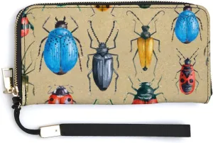 Donnapink Long Clutch Wallet, Long Handbag with Wristlet Strap, PU Leather Zip Purse