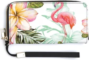 Donnapink Long Clutch Wallet, Long Handbag with Wristlet Strap, PU Leather Zip Purse