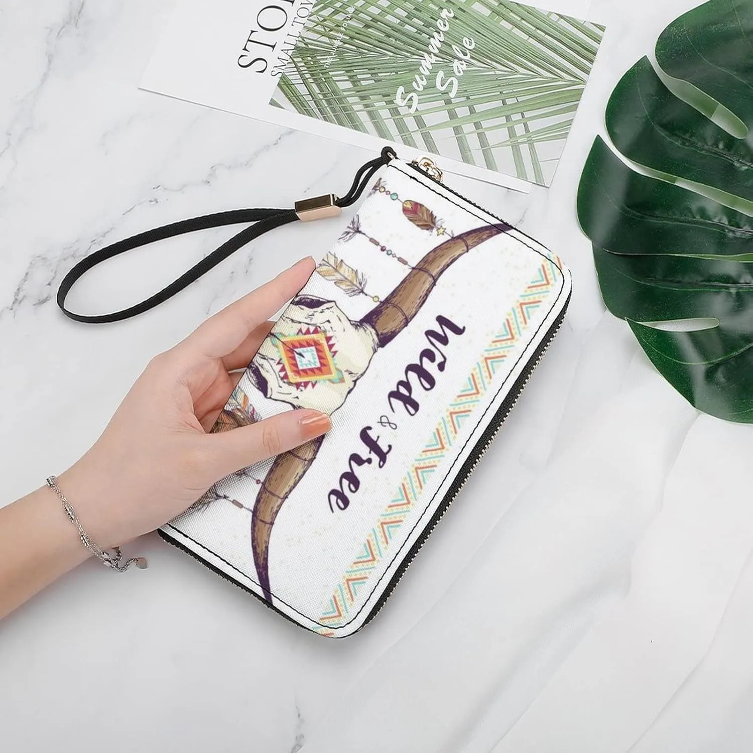 Donnapink Long Clutch Wallet, Long Handbag with Wristlet Strap, PU Leather Zip Purse