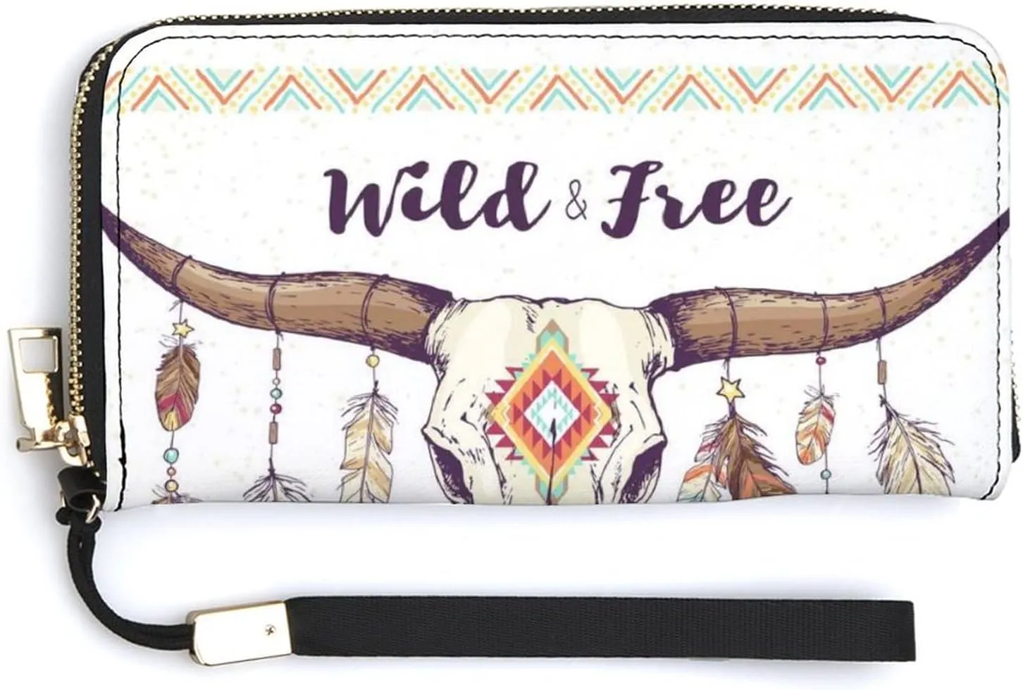 Donnapink Long Clutch Wallet, Long Handbag with Wristlet Strap, PU Leather Zip Purse