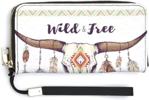Donnapink Long Clutch Wallet, Long Handbag with Wristlet Strap, PU Leather Zip Purse