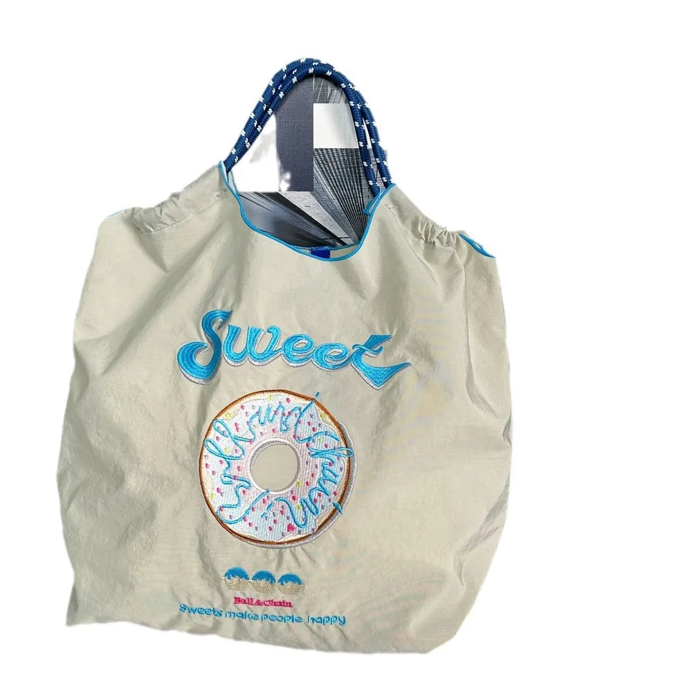 Donut Embroidery Shopping Large Capacity Nylon Handbags