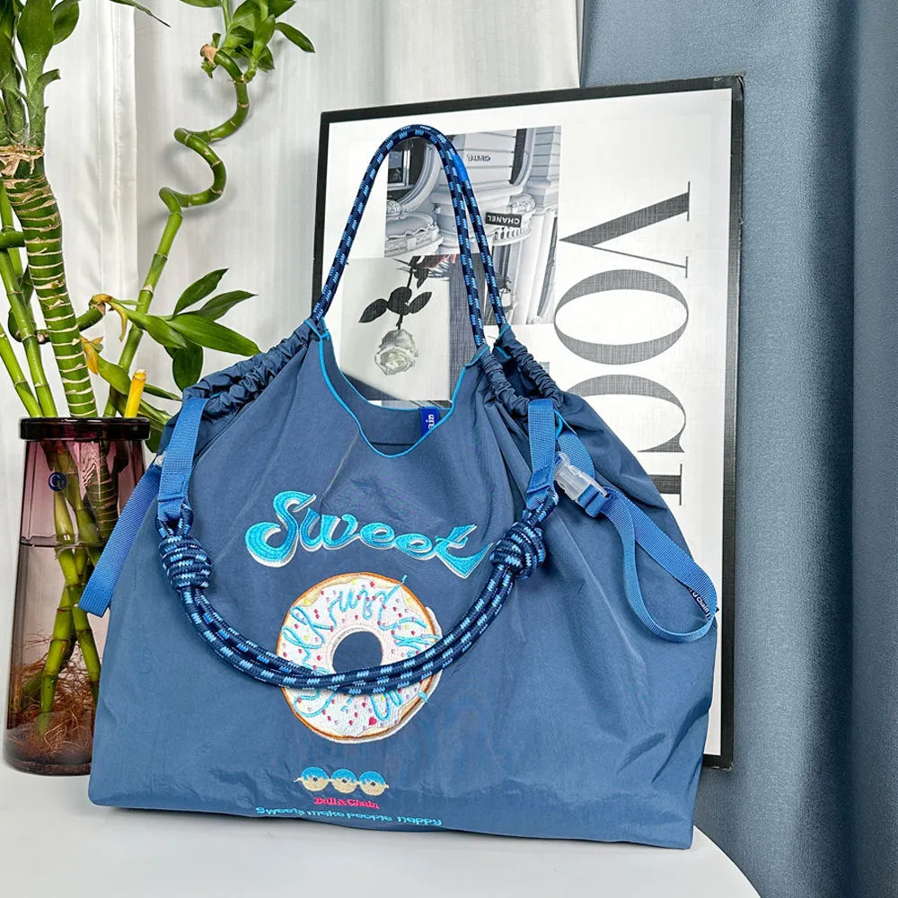 Donut Embroidery Shopping Large Capacity Nylon Handbags