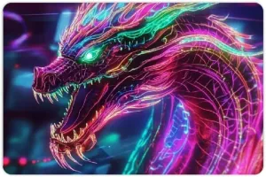 Dragon Glowing Colors Cyberpunk Art Diatom Mud Mat - Non-Slip, Environmentally Friendly, Easy to Clean 24x16in
