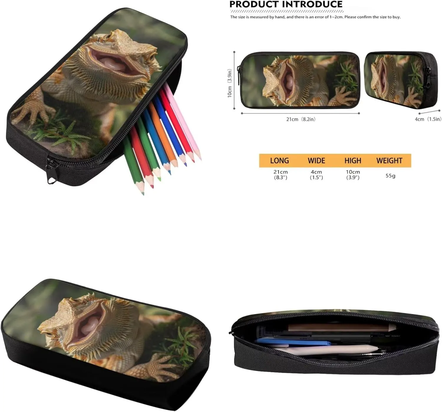 Dragon Lizard Backpack for Boys Kids Backpack with Lunch Box and Big Pencil Case 3PC Set Large Capacity Bookbag for Middle School Boys Casual Daypack Backpacks Sturdy 17 inch Sturdy School Bag