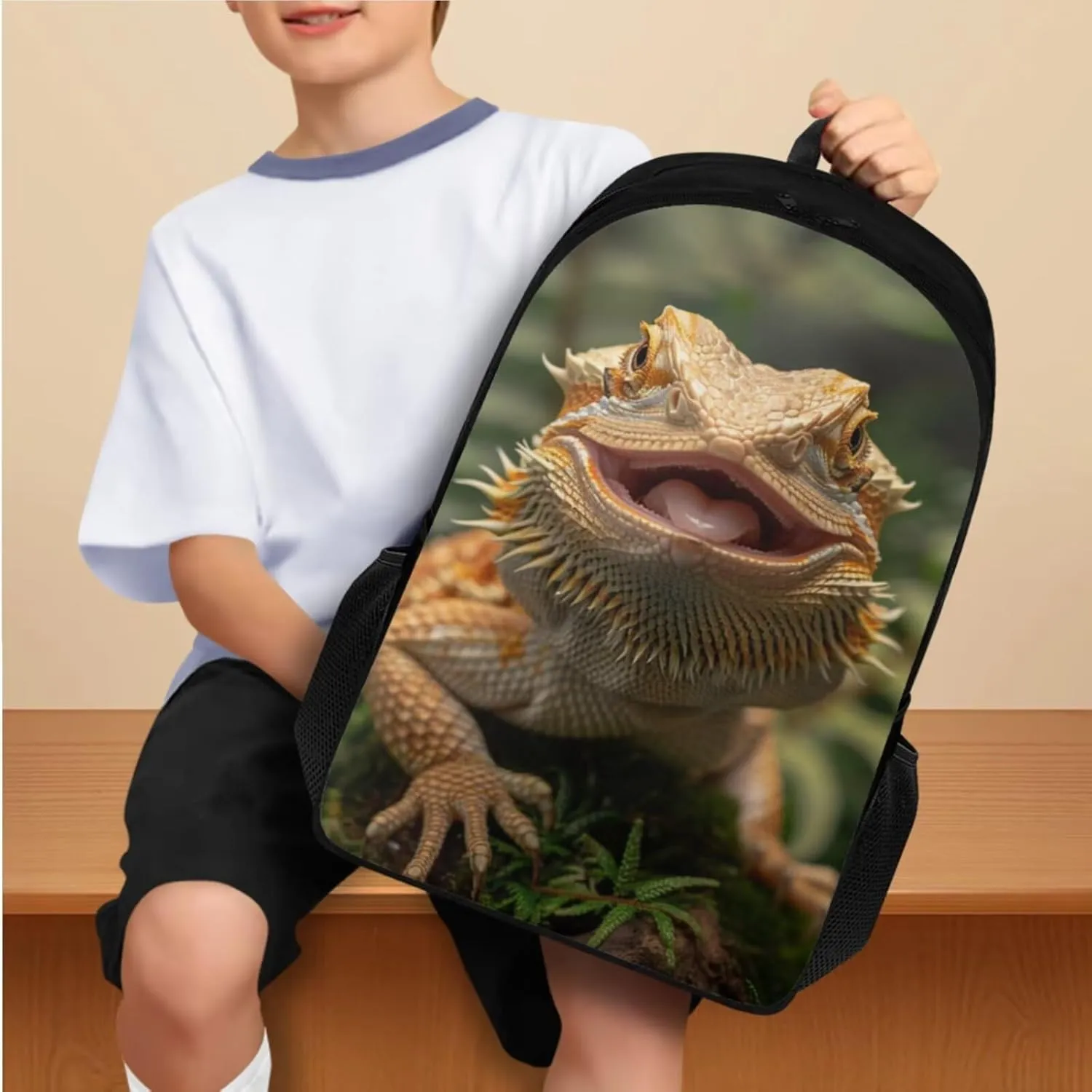 Dragon Lizard Backpack for Boys Kids Backpack with Lunch Box and Big Pencil Case 3PC Set Large Capacity Bookbag for Middle School Boys Casual Daypack Backpacks Sturdy 17 inch Sturdy School Bag