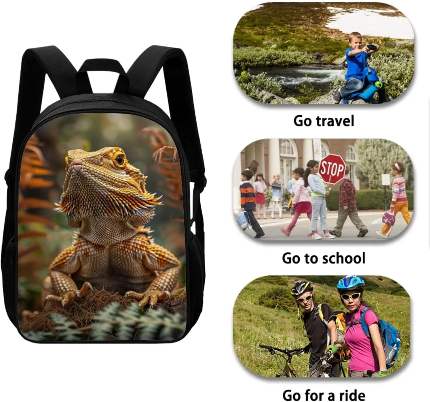 Dragon Lizard Backpack for Kids Boys Backpack with Lunch Box and Big Pencil Case 3PCS Bookbag Set 17" Sturdy School Bag with Side Pocket Casual Daypack Backpacks Kids Back to School Essentials