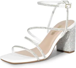 DREAM PAIRS Women's Heels Chunky Block Strappy Square Open Toe Ankle Buckle Heeled Sandals Wedding Party Dress Shoes Indie