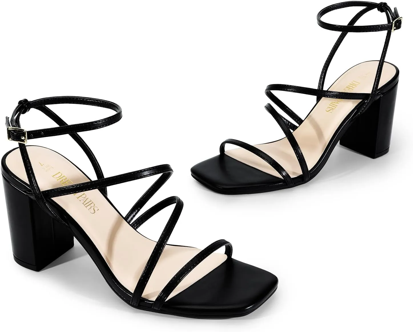 DREAM PAIRS Women's Heels Chunky Block Strappy Square Open Toe Ankle Buckle Heeled Sandals Wedding Party Dress Shoes Indie