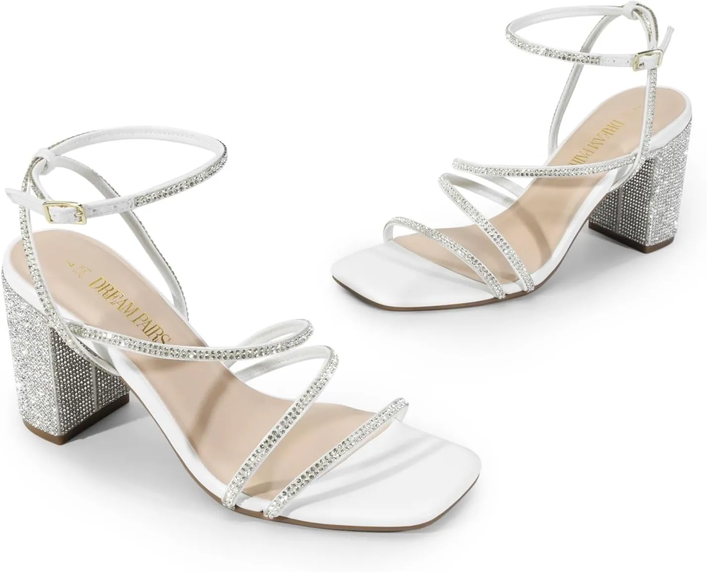 DREAM PAIRS Women's Heels Chunky Block Strappy Square Open Toe Ankle Buckle Heeled Sandals Wedding Party Dress Shoes Indie