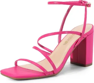 DREAM PAIRS Women's Heels Chunky Block Strappy Square Open Toe Ankle Buckle Heeled Sandals Wedding Party Dress Shoes Indie