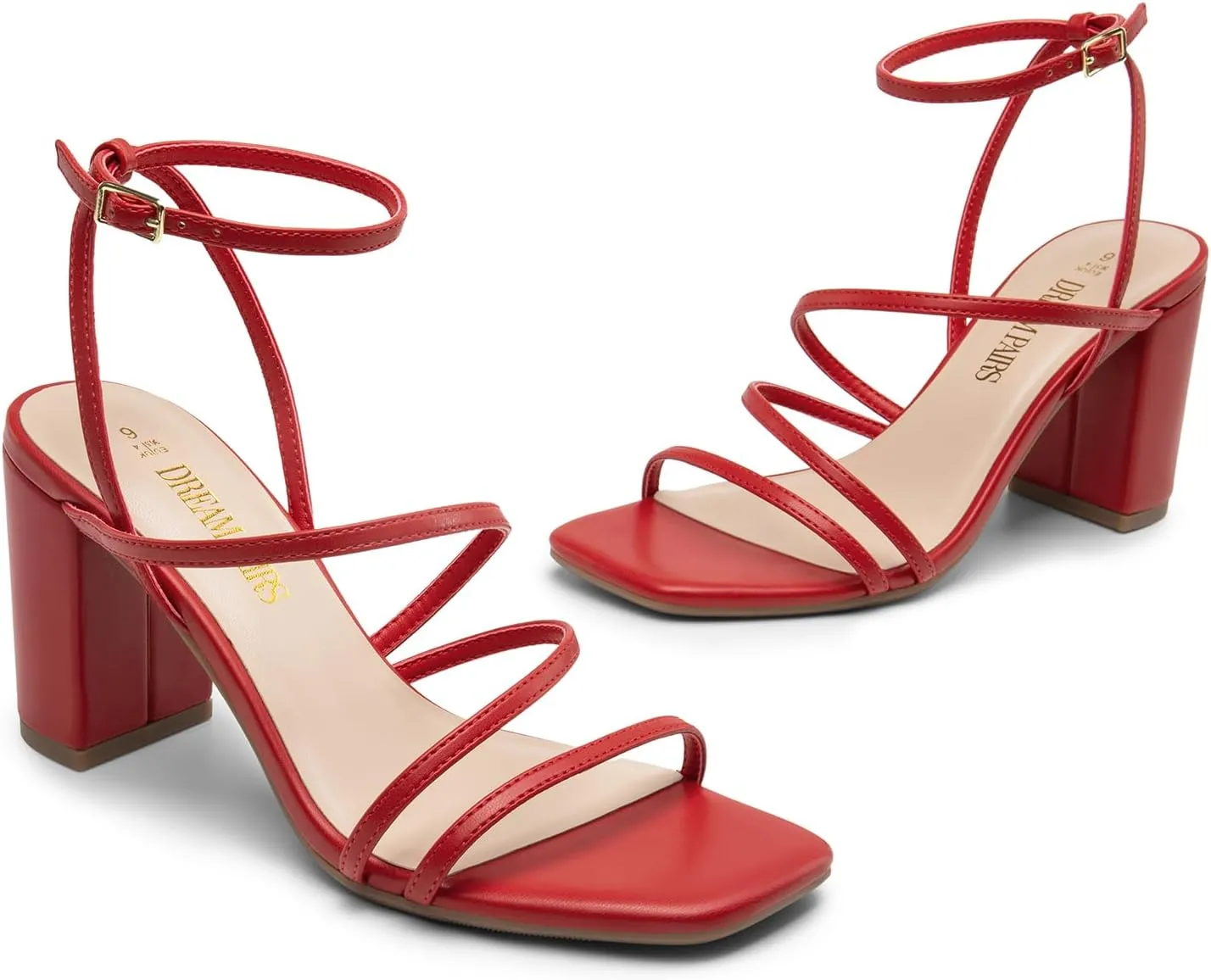 DREAM PAIRS Women's Heels Chunky Block Strappy Square Open Toe Ankle Buckle Heeled Sandals Wedding Party Dress Shoes Indie