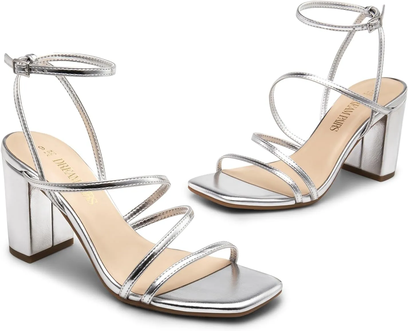 DREAM PAIRS Women's Heels Chunky Block Strappy Square Open Toe Ankle Buckle Heeled Sandals Wedding Party Dress Shoes Indie