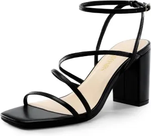 DREAM PAIRS Women's Heels Chunky Block Strappy Square Open Toe Ankle Buckle Heeled Sandals Wedding Party Dress Shoes Indie