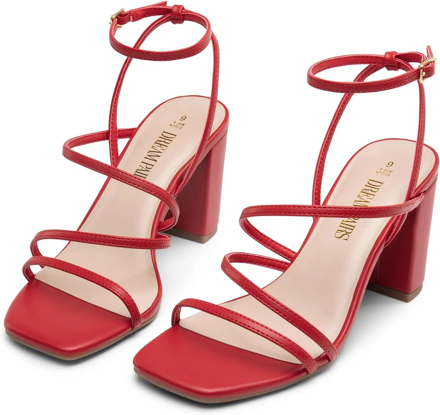 DREAM PAIRS Women's Heels Chunky Block Strappy Square Open Toe Ankle Buckle Heeled Sandals Wedding Party Dress Shoes Indie
