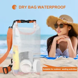 Dry Bag Waterproof, Translucent Mesh Roll-Top Lightweight Dry Storage Bag Backpack with Phone Case, 2-30L Optional, Suitable for Traveling, Swimming, Kayaking, Camping and Beach (White, 25L)