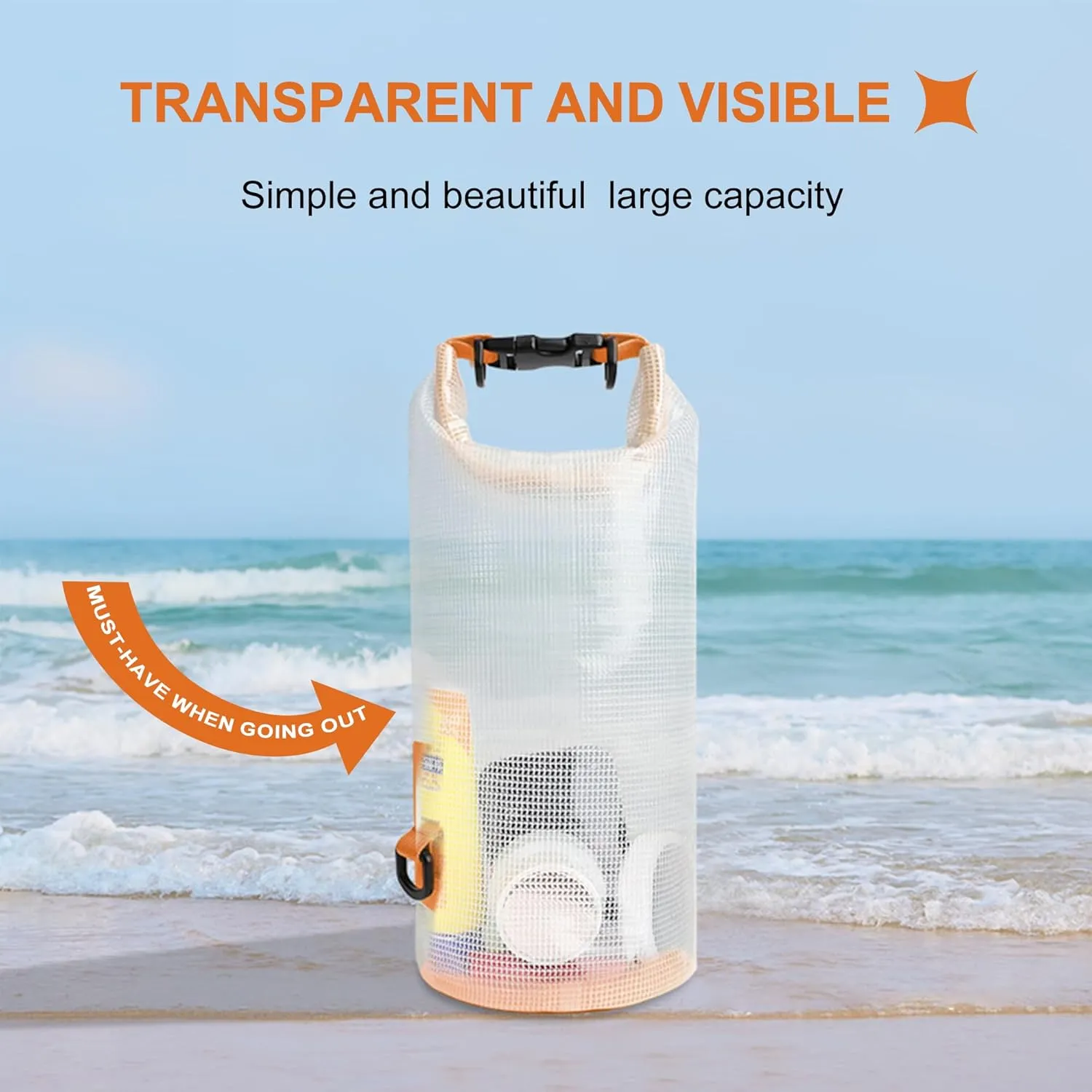 Dry Bag Waterproof, Translucent Mesh Roll-Top Lightweight Dry Storage Bag Backpack with Phone Case, 2-30L Optional, Suitable for Traveling, Swimming, Kayaking, Camping and Beach (White, 25L)