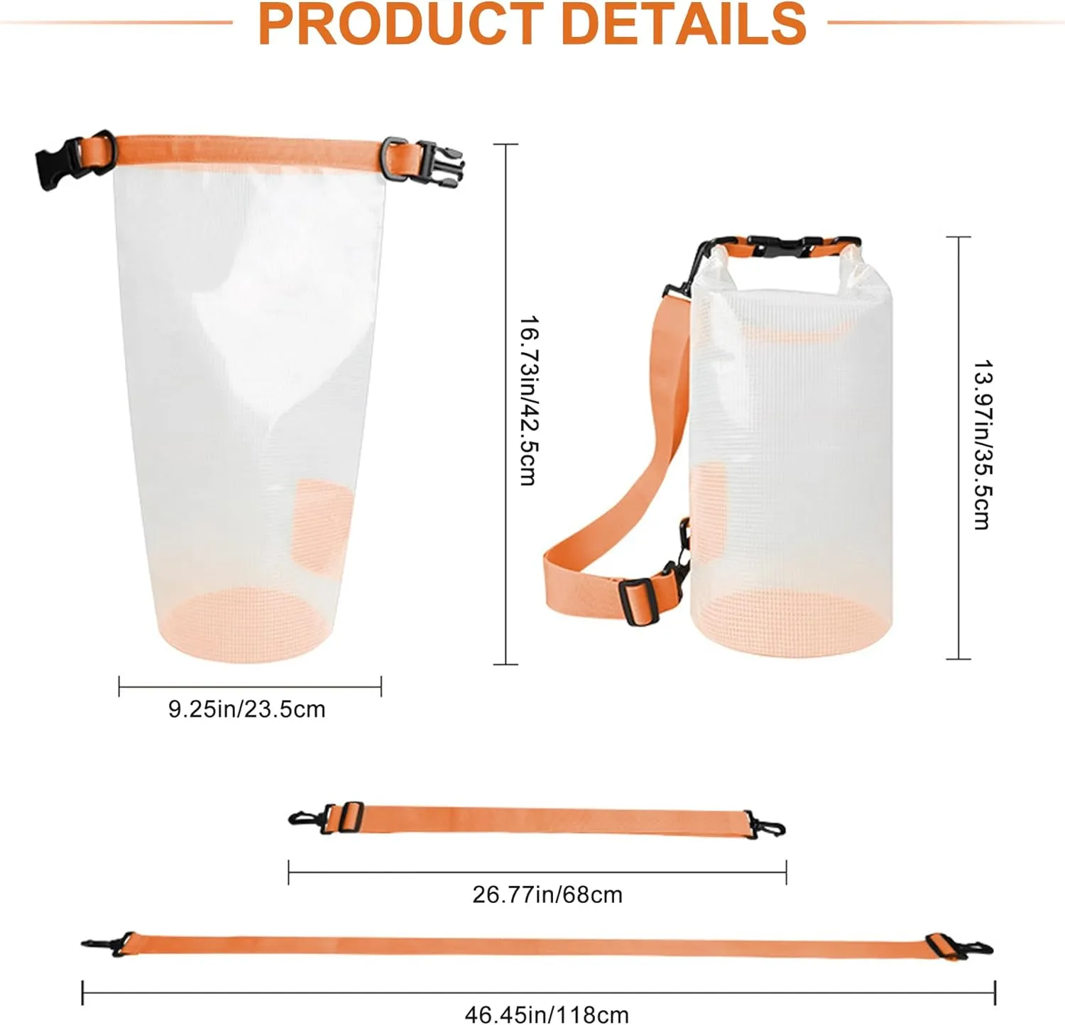 Dry Bag Waterproof, Translucent Mesh Roll-Top Lightweight Dry Storage Bag Backpack with Phone Case, 2-30L Optional, Suitable for Traveling, Swimming, Kayaking, Camping and Beach (White, 25L)