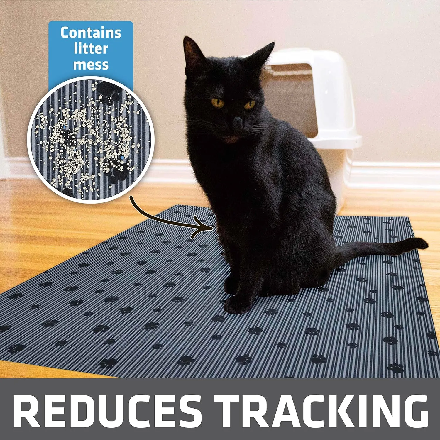 Drymate Original Cat Litter Mat, Contains Mess from Box, Protects Floors, Urine-Proof, Machine Washable, Soft on Kitty Paws, Absorbent, Waterproof (USA Made, Recycled Content) (28”x36”)(GreyStripePaw)