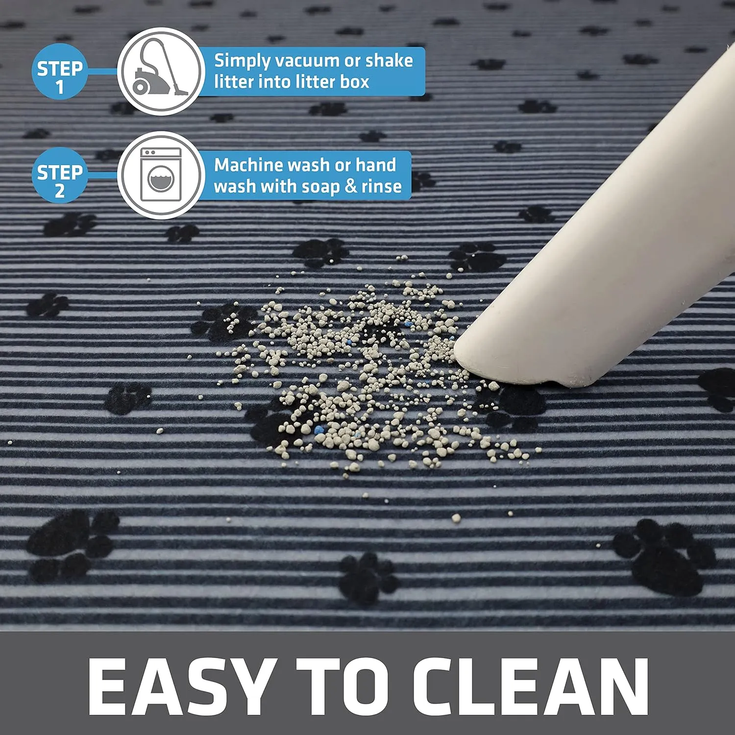 Drymate Original Cat Litter Mat, Contains Mess from Box, Protects Floors, Urine-Proof, Machine Washable, Soft on Kitty Paws, Absorbent, Waterproof (USA Made, Recycled Content) (28”x36”)(GreyStripePaw)