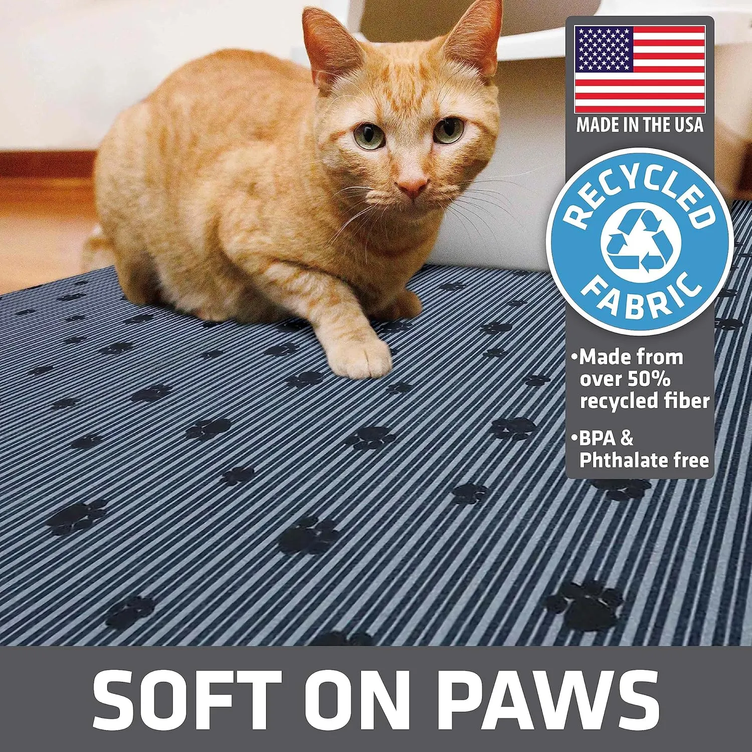 Drymate Original Cat Litter Mat, Contains Mess from Box, Protects Floors, Urine-Proof, Machine Washable, Soft on Kitty Paws, Absorbent, Waterproof (USA Made, Recycled Content) (28”x36”)(GreyStripePaw)