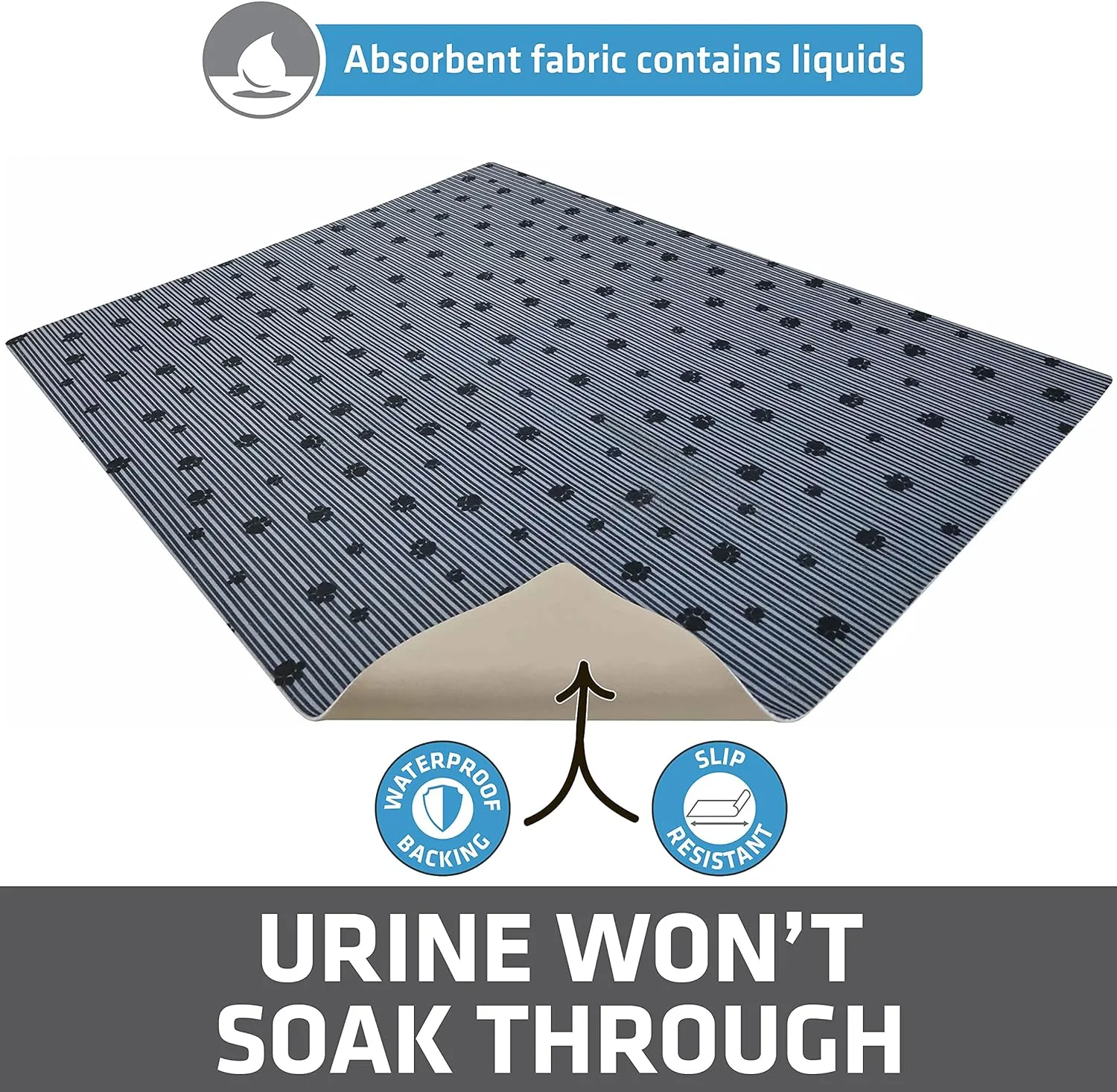 Drymate Original Cat Litter Mat, Contains Mess from Box, Protects Floors, Urine-Proof, Machine Washable, Soft on Kitty Paws, Absorbent, Waterproof (USA Made, Recycled Content) (28”x36”)(GreyStripePaw)