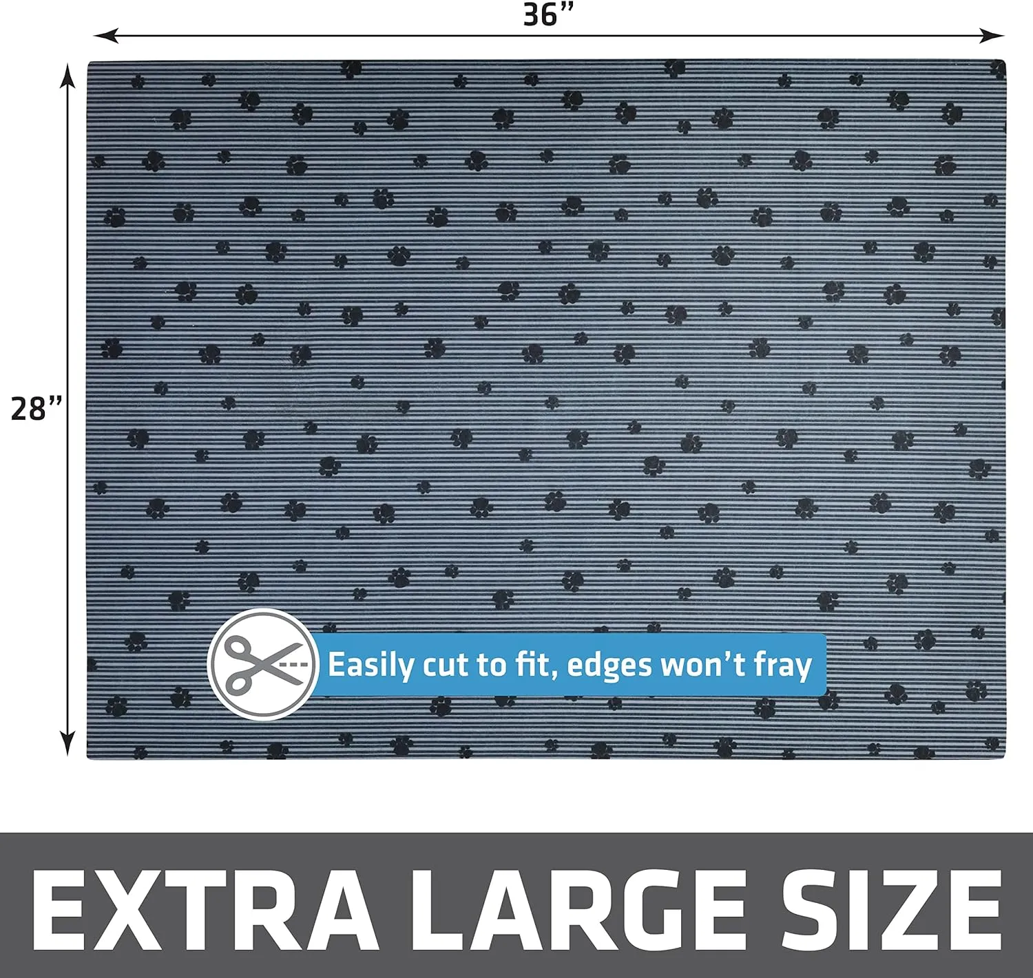 Drymate Original Cat Litter Mat, Contains Mess from Box, Protects Floors, Urine-Proof, Machine Washable, Soft on Kitty Paws, Absorbent, Waterproof (USA Made, Recycled Content) (28”x36”)(GreyStripePaw)