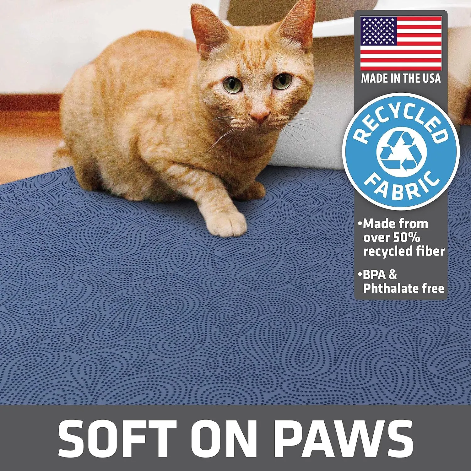 Drymate Original Cat Litter Mat, Contains Mess from Box, Protects Floors, Urine-Proof, Machine Washable, Soft on Kitty Paws, Absorbent, Waterproof (USA Made, Recycled Content) (29”x36”)(Blue Stucco)