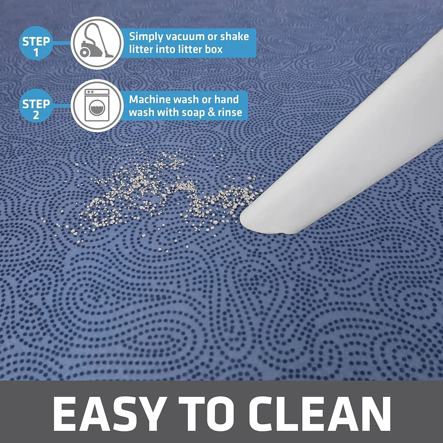 Drymate Original Cat Litter Mat, Contains Mess from Box, Protects Floors, Urine-Proof, Machine Washable, Soft on Kitty Paws, Absorbent, Waterproof (USA Made, Recycled Content) (29”x36”)(Blue Stucco)