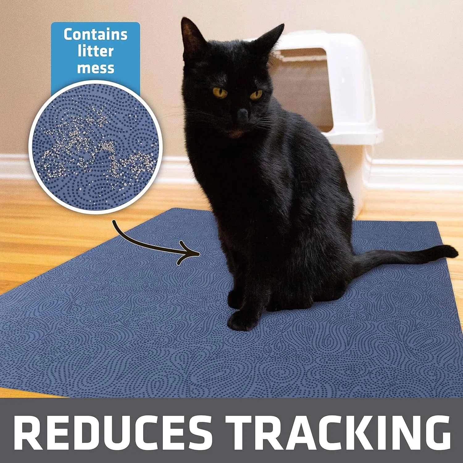Drymate Original Cat Litter Mat, Contains Mess from Box, Protects Floors, Urine-Proof, Machine Washable, Soft on Kitty Paws, Absorbent, Waterproof (USA Made, Recycled Content) (29”x36”)(Blue Stucco)