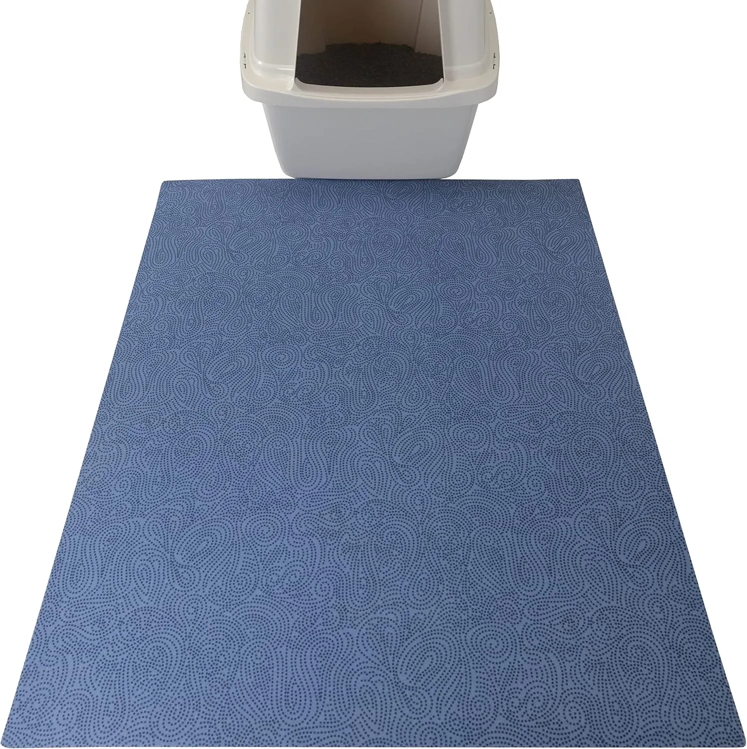 Drymate Original Cat Litter Mat, Contains Mess from Box, Protects Floors, Urine-Proof, Machine Washable, Soft on Kitty Paws, Absorbent, Waterproof (USA Made, Recycled Content) (29”x36”)(Blue Stucco)