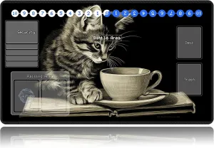 Duel Playma for DTCG, Card Game Mat Non-Slip Rubber Base and Stitched, 24 x 14 in TCG Play Mat with Zones for CCG and Other Card Games, Cat Art Painting