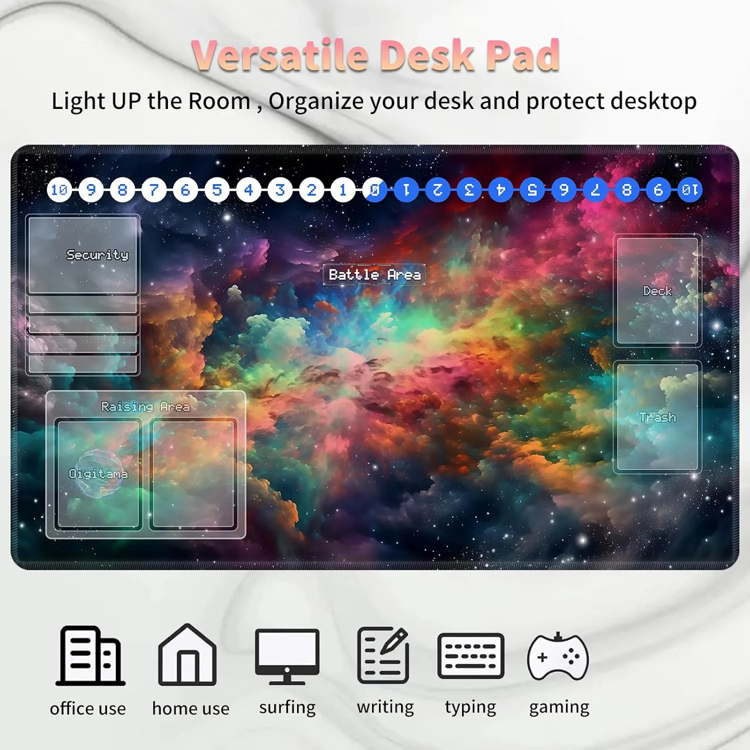 Duel Playma for DTCG, Card Game Mat Non-Slip Rubber Base and Stitched, 24 x 14 in TCG Play Mat with Zones for CCG and Other Card Games, Colorful Starry Sky