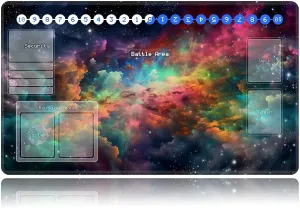 Duel Playma for DTCG, Card Game Mat Non-Slip Rubber Base and Stitched, 24 x 14 in TCG Play Mat with Zones for CCG and Other Card Games, Colorful Starry Sky