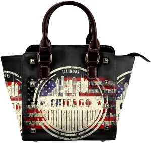 DWomen's Pu Leather Handbag Rivet Shoulder Bag Fashion Studded Top Handle Satchel Crossbody Tote Bag Punk Bag Purse