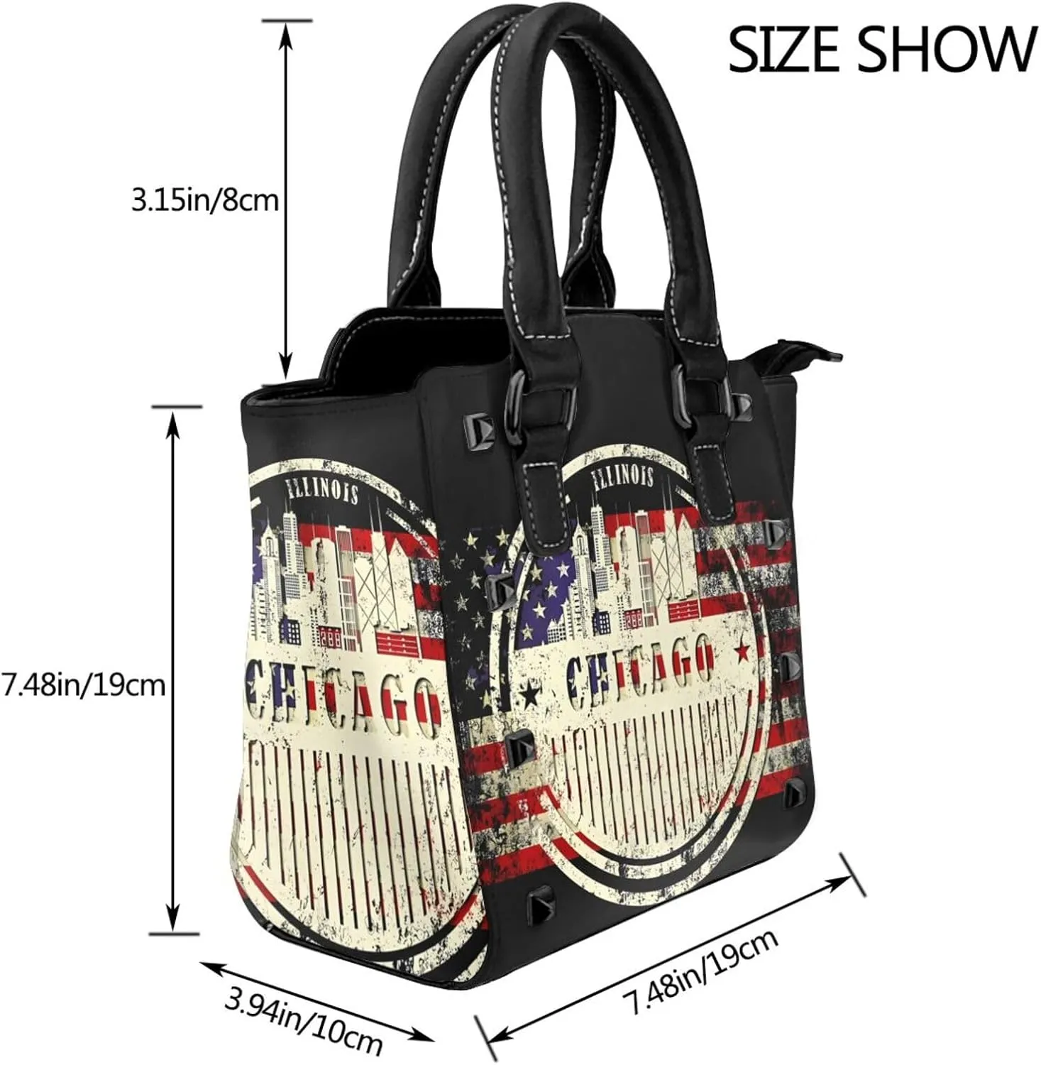 DWomen's Pu Leather Handbag Rivet Shoulder Bag Fashion Studded Top Handle Satchel Crossbody Tote Bag Punk Bag Purse
