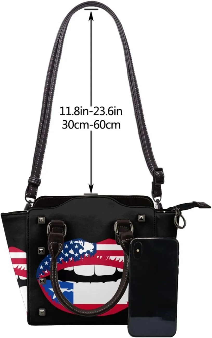 DWomen's Pu Leather Handbag Rivet Shoulder Bag Fashion Studded Top Handle Satchel Crossbody Tote Bag Punk Bag Purse