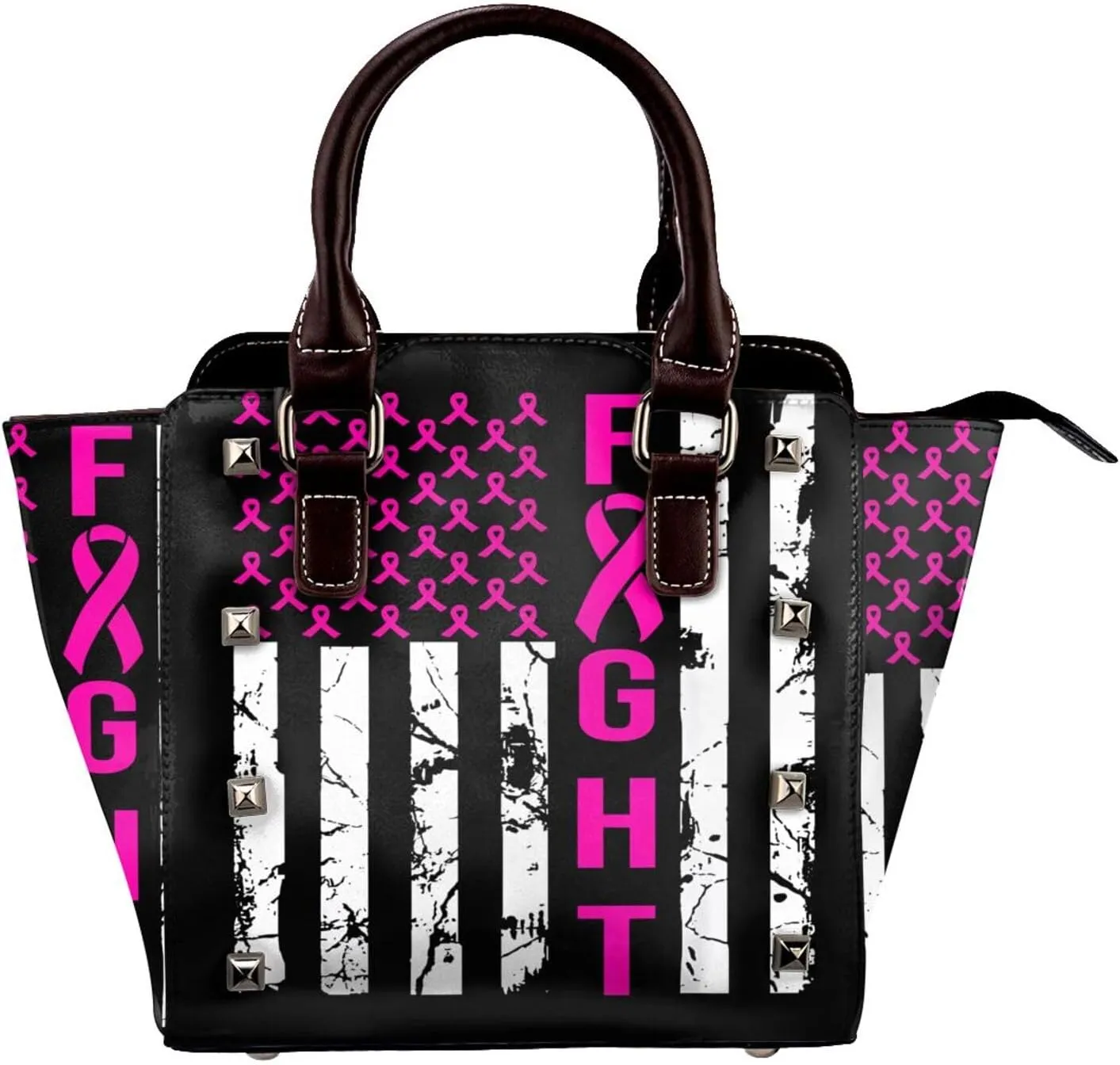 DWomen's Pu Leather Handbag Rivet Shoulder Bag Fashion Studded Top Handle Satchel Crossbody Tote Bag Punk Bag Purse