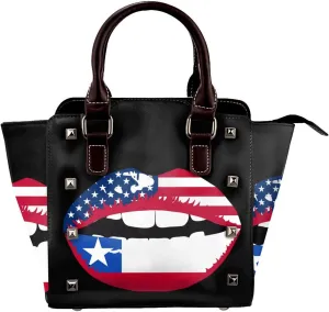 DWomen's Pu Leather Handbag Rivet Shoulder Bag Fashion Studded Top Handle Satchel Crossbody Tote Bag Punk Bag Purse