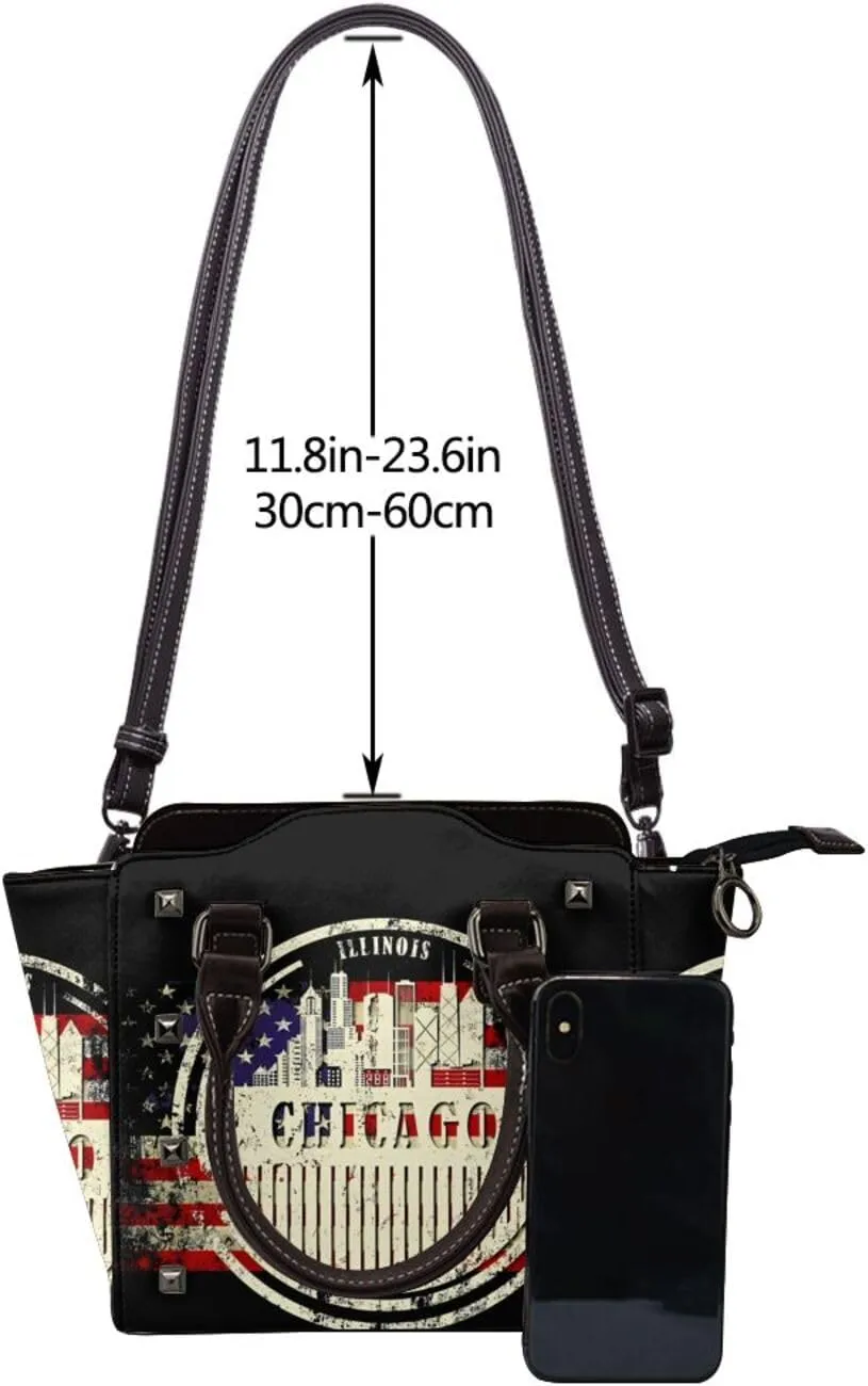 DWomen's Pu Leather Handbag Rivet Shoulder Bag Fashion Studded Top Handle Satchel Crossbody Tote Bag Punk Bag Purse