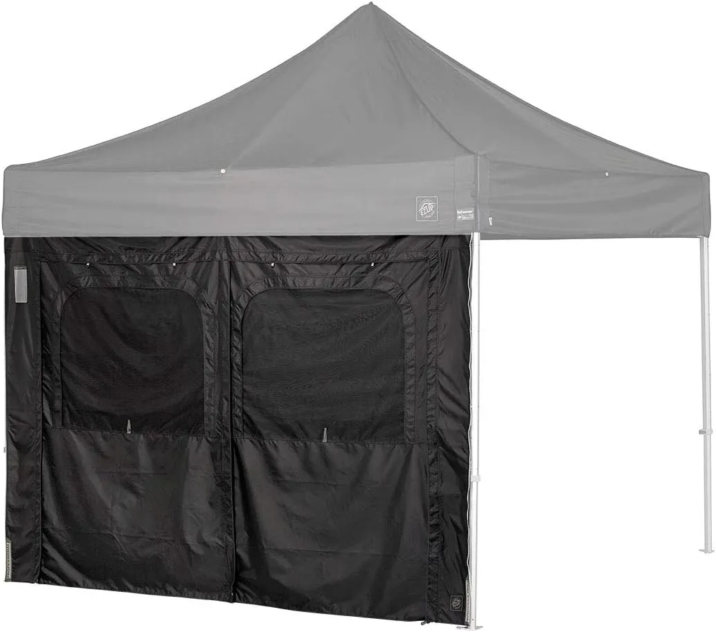 E-Z UP PRO Single Utility Sidewall, Fits 10' Straight Leg, Includes Double Doors and Roll-Up Screened Windows, Black