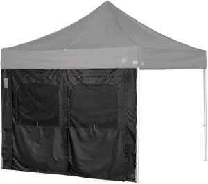 E-Z UP PRO Single Utility Sidewall, Fits 10' Straight Leg, Includes Double Doors and Roll-Up Screened Windows, Black