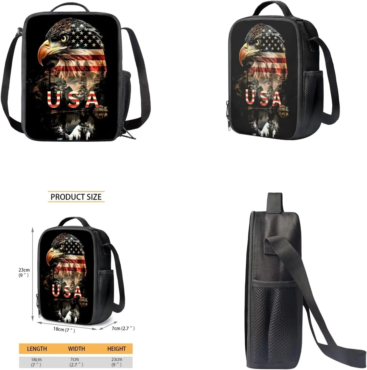 Eagle Backpack for Kids Boys Backpack with Lunch Box Water Bottle Holder and Soft Pencil Case 4PCS Bookbag with Front Pocket for School Teens 17 inch Large Capacity School Bag with Side Pocket