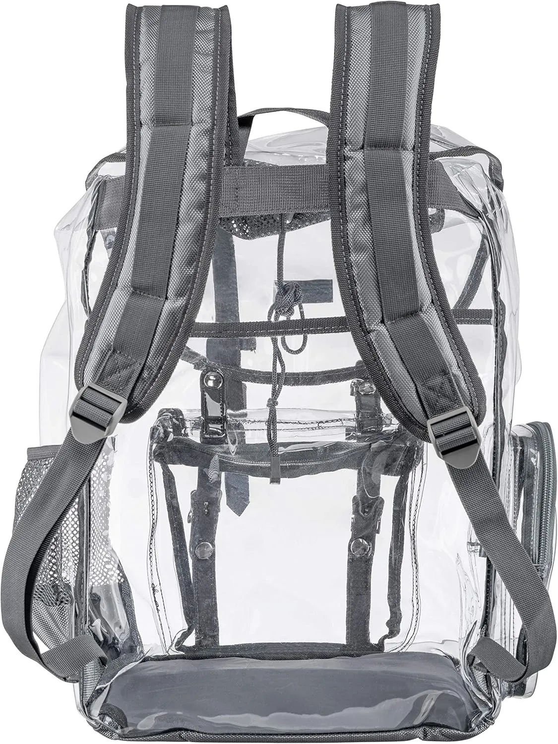 Eco-Friendly Heavy Duty Clear Backpack with Front Pocket | Large Clear Bookbag Transparent See Through Backpack for College Work Travel (Steel Gray Eco Friendly)