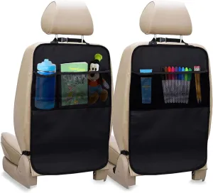 EcoNour 2 Pack Large Back Seat Protector for Kids Feet | Waterproof Kick Mats with 2 Mesh Pocket Organizer | Backseat Cover for Car Seats to Protect from Dirt, Mud & Scratches | Travel Accessories